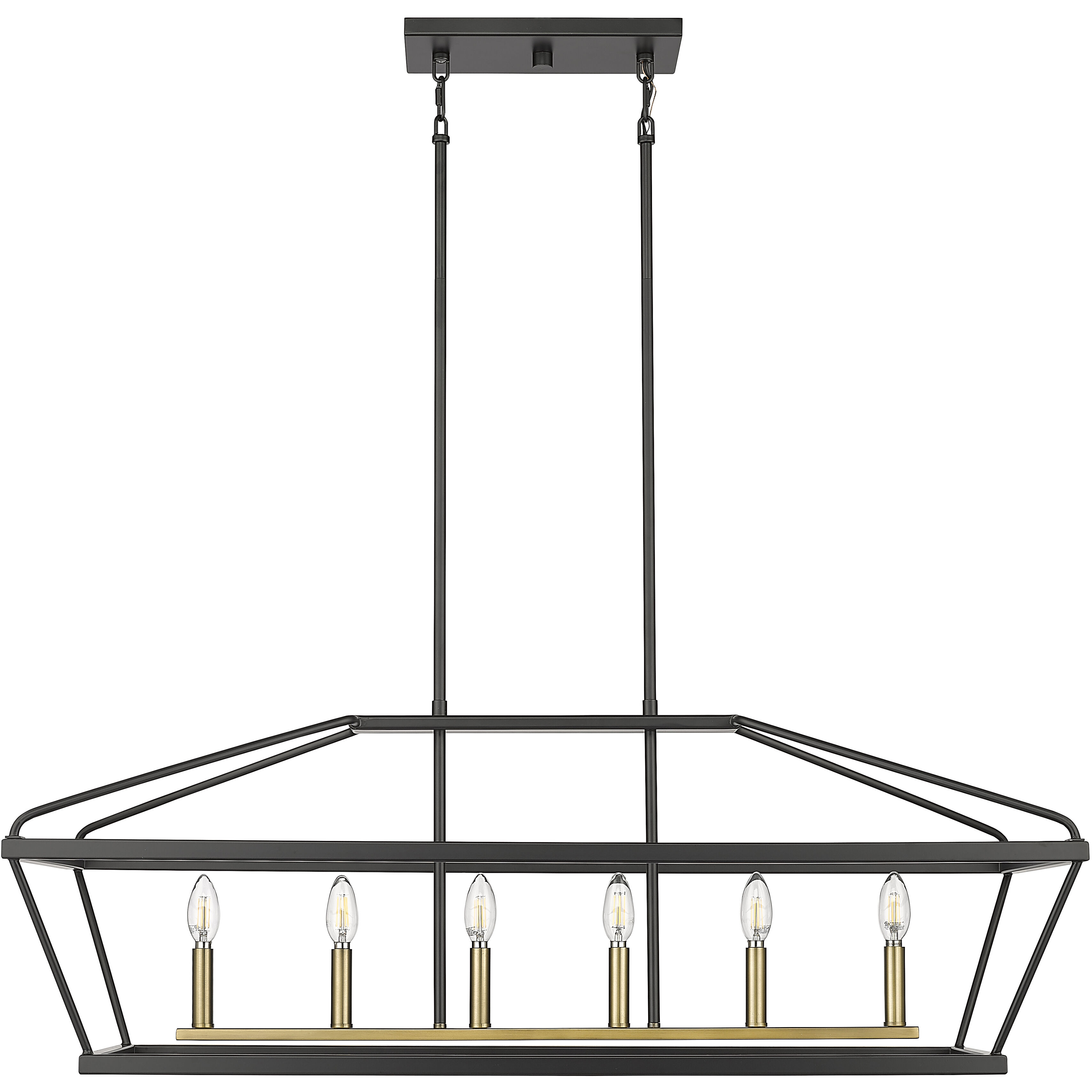 Surrey 6 Light 42 inch Matte Black/Vintage Brass Linear Chandelier Ceiling Light